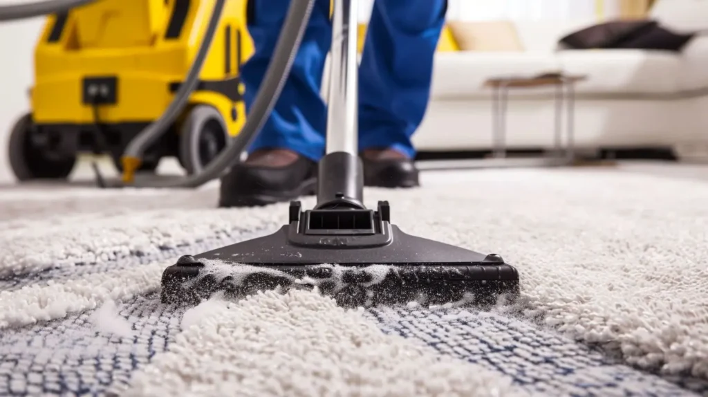 Deep carpet cleaning in a living room