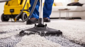 Deep carpet cleaning in a living room